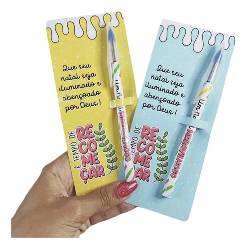 100 Lembrancinha Natal Card Com Caneta Personalizada
