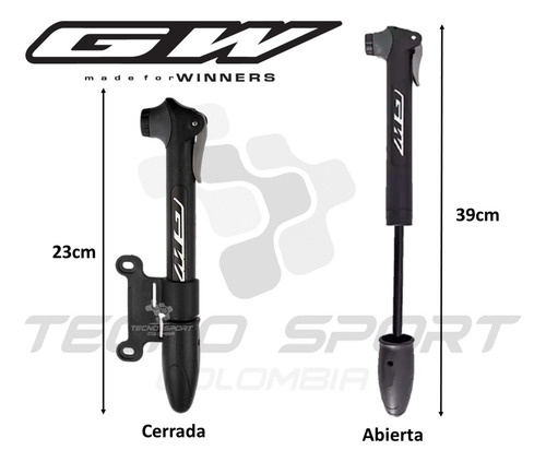 Imagen 3 de 7 de Inflador Gw Mini Bomba Aire Bicicleta 120psi Ruta Mtb