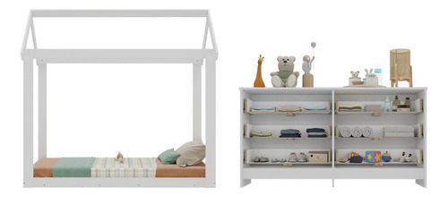 Cama Infantil Montessoriana para Colchão 150 x 70cm com Cômoda Bambolê Multimóveis MX4287 Branco