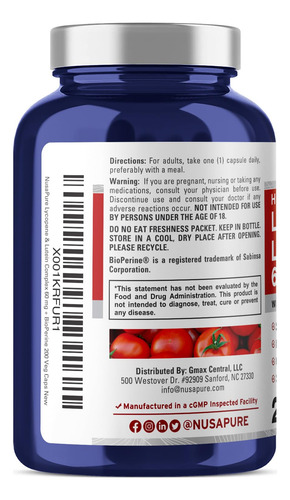 Suplemento Nusapure Licopeno E Complexo De Luteína 50 Mg 200