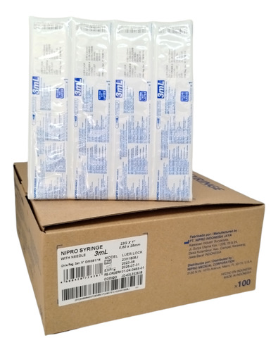 Jeringa C/ Aguja 3 Ml 23g X 1 Caja De 100 Unidades