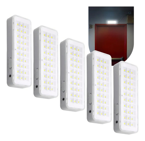Kit 5 Luminária De Emergência 30leds Bateria Recarregável Cor Branco Frio Roya
