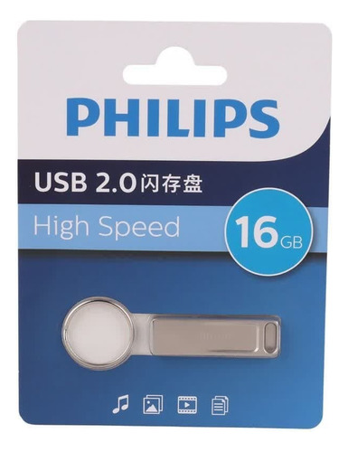 Pendrive Philips 16gb Flash Fm21 Usb 2.0 Metal Musica Video