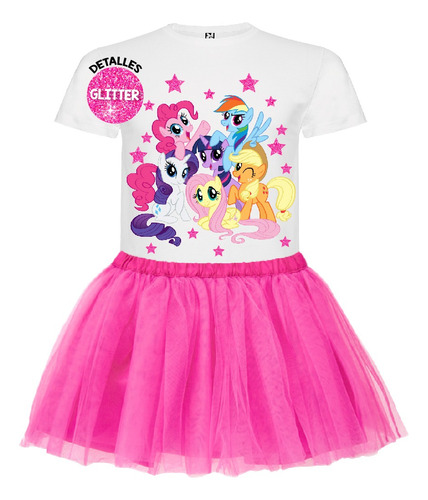 Disfraz Vestido My Little Pony  Polera + Tutú Niñas Detalles Glitter Flex