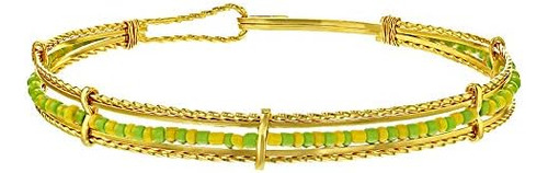 Brazalete De Orula Con Cuentas Verdes Y Amarillas De Babalaw