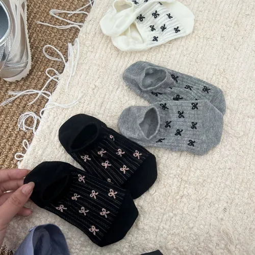 3pairs New Bow Boat Socks Invisible Soft Cotton Crew Socks