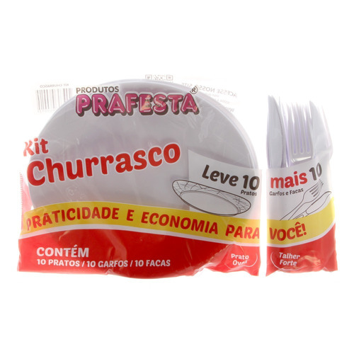 Kit Churrasco Acrílico Branco Garfo Faca Prato 70und De Cada