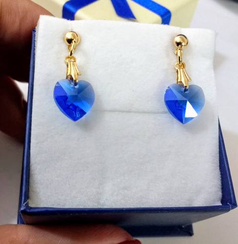 Imagem 3 de 4 de Brincos Cristal Swarovski Sapphire Folheado Ouro 18k