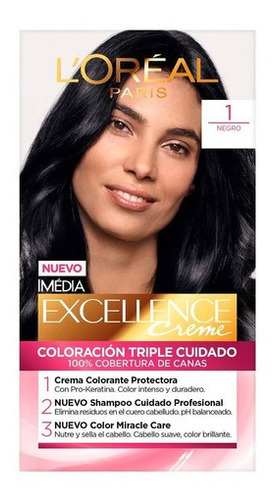 Kit Tinta L'Oréal Paris  Excellence Tintura L'Oréal Excellence Creme tono 1 negro para cabello