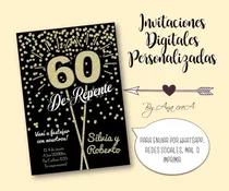 Comprar Invitación Digital Personalizada Negro Y Dorado Mod1 60 Años