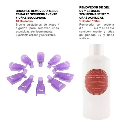 Imagen 4 de 10 de Kit Removedor Uv Esmalte Semipermanentes Broches Wipes Gel
