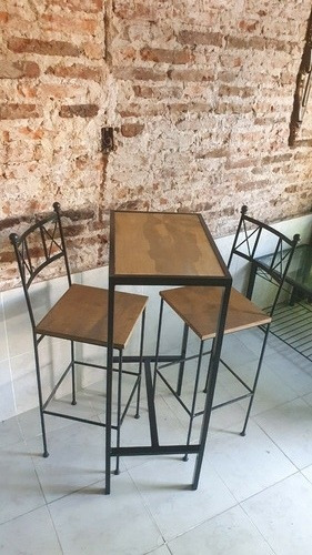Imagen 6 de 7 de Mesa Barra Industrial + 2 Taburetes En Hierro Forjado Bar