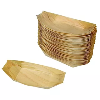 100 Pack 5' Disposable Wood Boat Plates Dishes Better T...