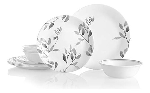 ~? Corelle Boutique Misty Leaves - Vajilla De 12 Piezas, Ser