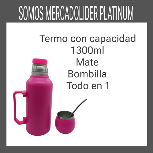Termo Acero Inoxidable 1300ml Mate Y Bombilla Pico Cebador Celeste