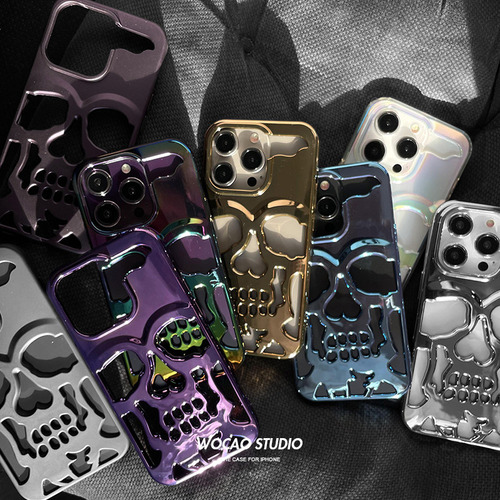Capa De Metal Para iPhone 16 Pro Max Com Caveira Aberta