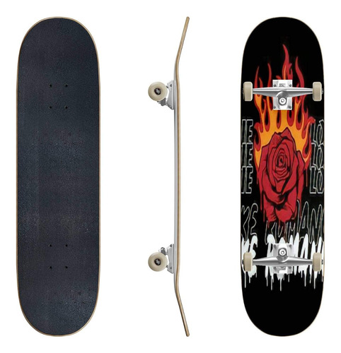 Skateboards Burning Rose Con Diseño De Estampado De Eslogan 