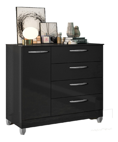 Comoda 4 Cajones 1 Puerta Color Negro