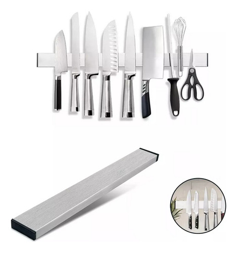Barra Iman Magnetica Porta Cuchillos Herramientas Chef 45cm Incluye 2 Cuchillos De Acero Inóxidable Uno De 8 Y Otro De 3 Ambos Con Filo Extradurable Con Accesorios Para Fijación