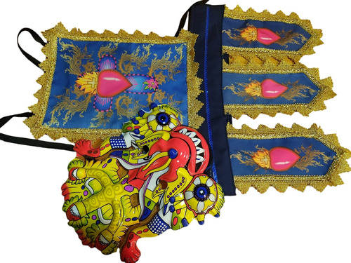 Traje Tipico Diablada Accesorios Mascara + Pechera Azul Con Cinturón Sagrado Corazon Fiestas Patrias Escolar Creaciones Zaimor