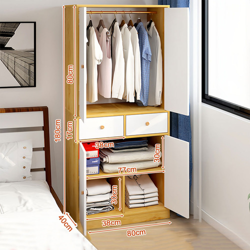 Closet Organizador Modernos Ropero Con 4 Puertas 2 Cajones Marrón Claro