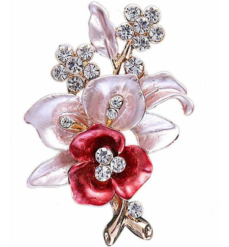 Tulip Ly Broche De Cristal Chapado En Oro Flor De Esmalte Br