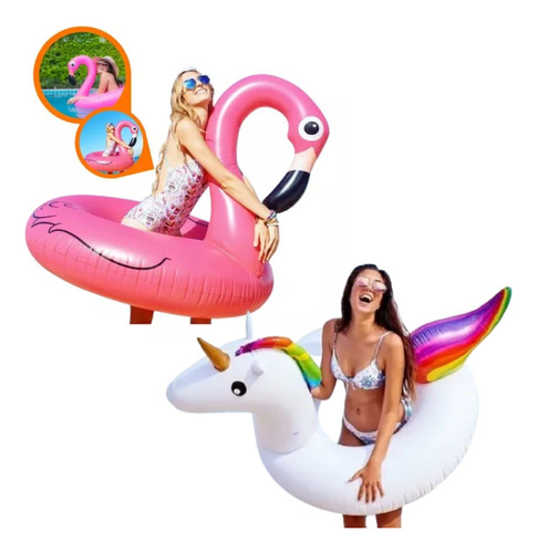 Kit Boia Unicórnio Flamingo Adulto Gigante Piscina 120cm