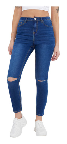 Jeans Mujer Skinny Destroyed Azul Oscuro Corona