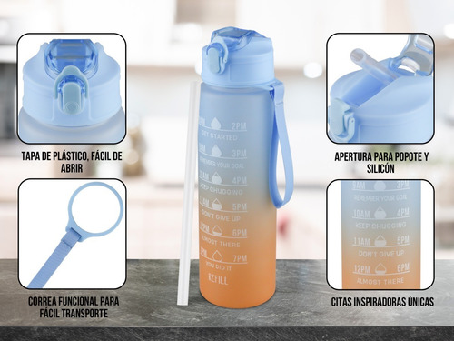 Imagen 5 de 10 de Botella De Agua Motivacional 800ml Termo Cilindro Vaso