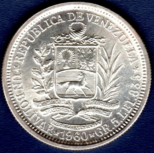 Moneda De Plata De 1 Bolívar Del Año 1960