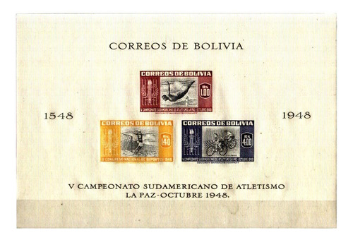 #2201 Bolivia 1948 Deportes Atletismo Sudamericano  Unperf