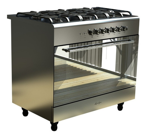 Cocina Luxor Gas Apart 900 a gas 6 hornallas  plateada puerta con visor