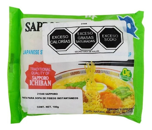 2 Pza Sopa Instantánea Sapporo Sabor Pollo 100 G