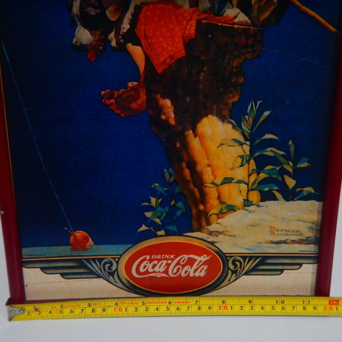 Imagen 2 de 9 de Cocacola Poster Publicitario Antiguo, Original Niño Pesca #3