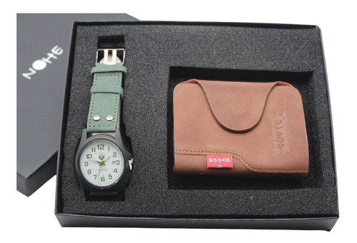 Reloj Hombre Y Cartera Tarjetero Estuche Set De Color De La Correa Verde