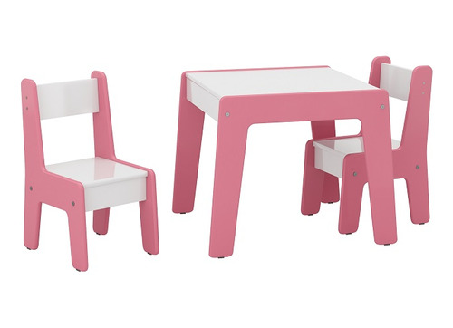 Conjunto De Mesa 2 Cadeiras Infantil Em Mdf Diana Bco/ Rosa