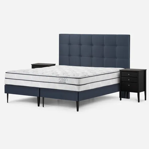 Cama Europea Rosen Autonomy Sky King + Muebles Issey Azul