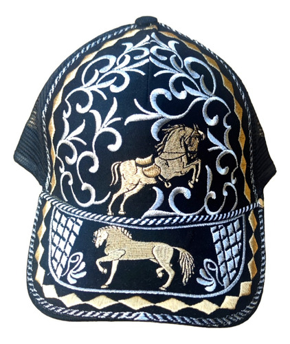 Gorra Charra Hilo Plateado E Hilo Dorado Caballo Salto Lujo