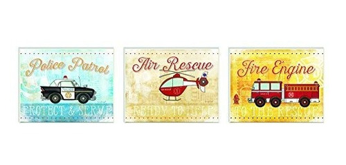 The Kids Room By Stupell Rescue Vehicles Icons Y Mottos Set 