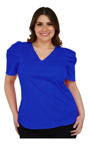 Blusa De Popelina Roman Fashion /tallas Extras, 2127 (azul R