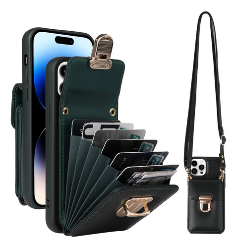 Funda De Piel Para iPhone Crossbody Card Wallet