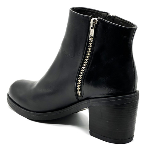 Bota Cuero Mujer Taco Doble Cierre Negra Vestir