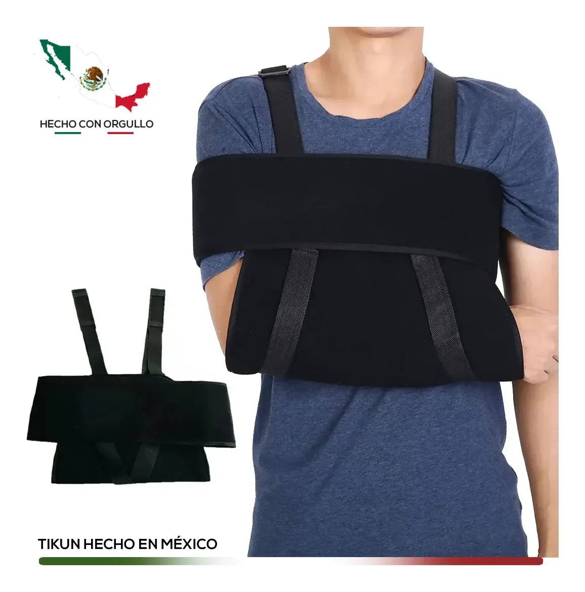 Inmovilizador De Hombro Y Brazo Ortopédico Ajustable Unisex Color Negro Tikun Hecho en Mexico