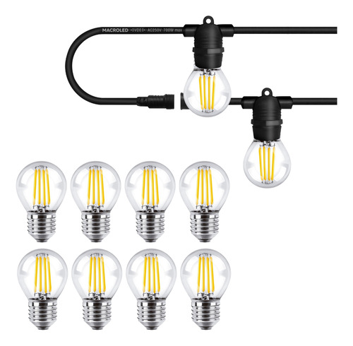 Set Guirnalda Exterior 5mt +10 Lamparas Led Gota Macroled 4w