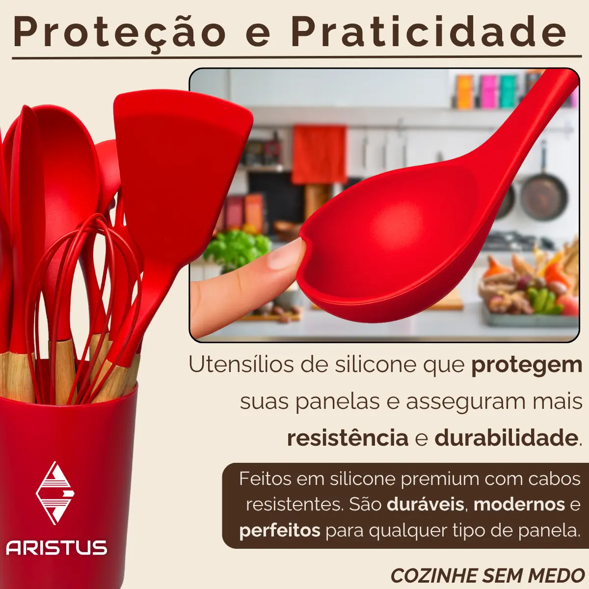 Kit 12 Utensílios De Cozinha Em Silicone Premium Com Cabo De Madeira Aristus Resistentes Ao Calor... 2