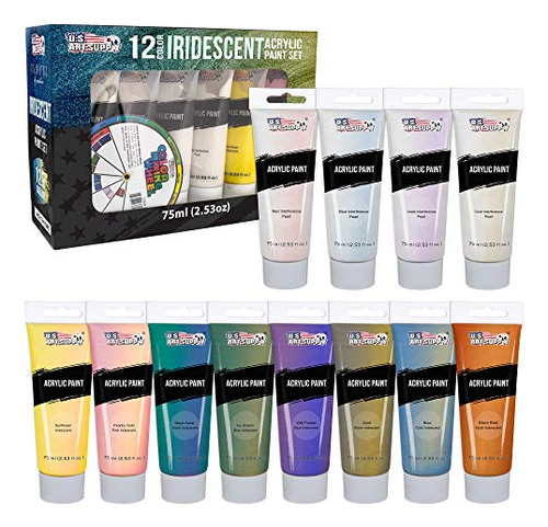 Set De Pinturas Acrilicas Iridiscentes Tubos 75ml 12 Colores