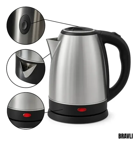 Chaleira Elétrica Cor Prateado Jarra 1,8 Litros Desliga Automático Café Chá Chimarrão 110v Bravli Preto 127v 220v