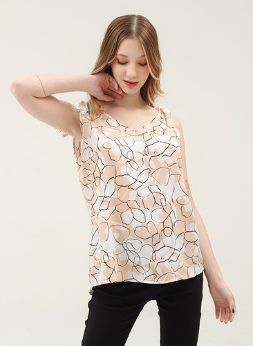 Musculosa Lino Estampado Con Moño 9137