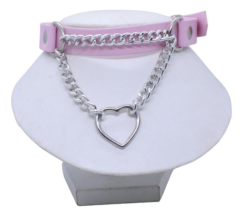 Choker Chain Cadena Aluminio Corazon Kawaii Aesthetic Rosa