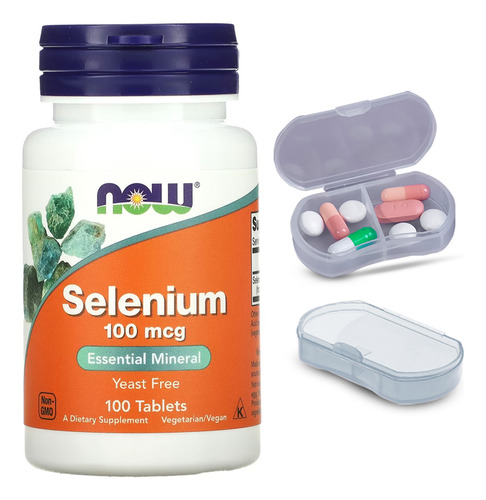 Selênio 100mcg Now Foods Selenium 100talets + Porta Cápsulas